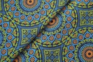 DISCO-BLUE-ORNAMENT-Afrikanischer-Shweshwe-Stoff